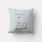 青い列車のベビーの記念品の枕 クッション (正面)