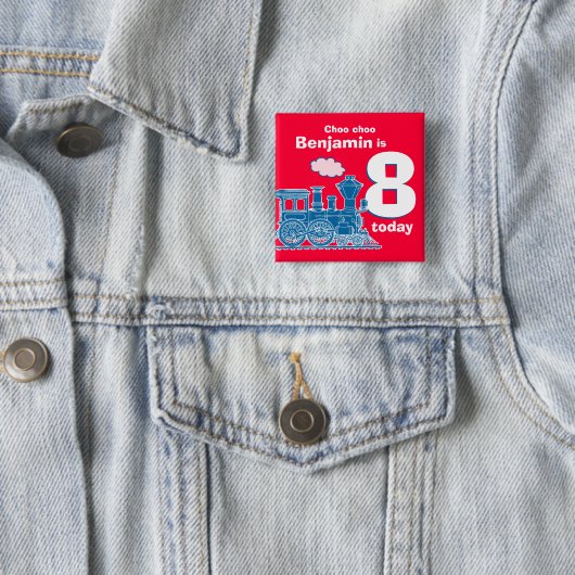 青い列車の誕生日の名前および年齢の赤は記章を付けます 缶バッジ (インサイチュ)