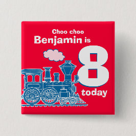 青い列車の誕生日の名前および年齢の赤は記章を付けます 缶バッジ
