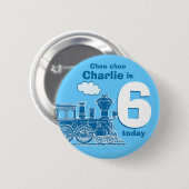 青い列車の誕生日の名前および年齢はボタンがかかりましたり/バッジ 缶バッジ (正面&裏面)