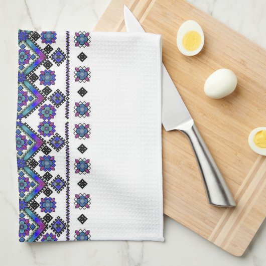 青い刺繍 キッチンタオル (四つ折り)