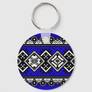 青い刺繍 キーホルダー