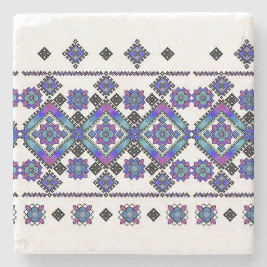 青い刺繍 ストーンコースター (正面)