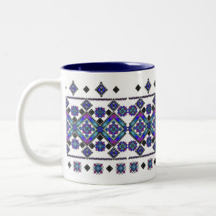 青い刺繍 ツートーンマグカップ