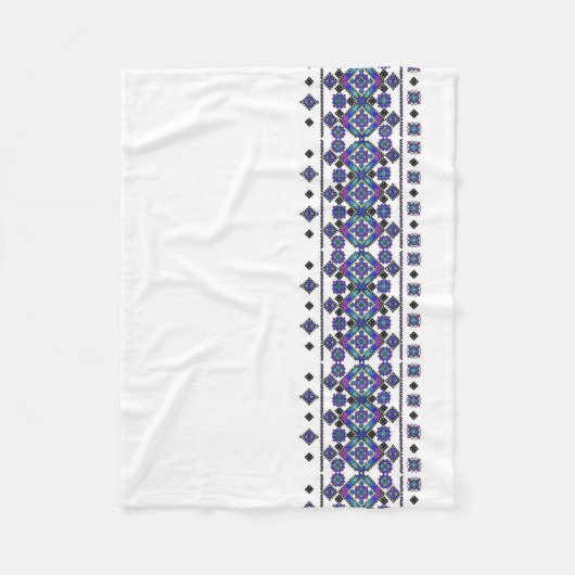 青い刺繍 フリースブランケット (正面)