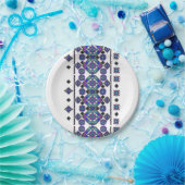 青い刺繍 ペーパープレート (パーティー)