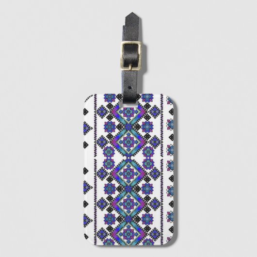 青い刺繍 ラゲッジタグ (正面縦)