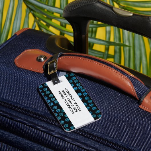 青い前足、グリッター前足、青いグリッター、犬の前足 ラゲッジタグ (正面インサイチュ1)