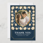 青い剣と盾のメディエーバル・ファンタジー・ウェディング サンキューカード (正面)