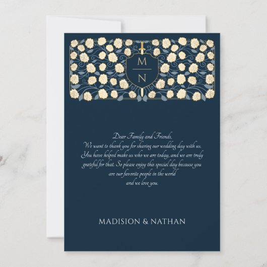 青い剣と盾のメディエーバル・ファンタジー・ウェディング サンキューカード (裏面)