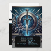 青い剣の少年の誕生日パーティー 招待状 (正面/裏面)