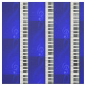 青い効果の音符が付いているピアノ鍵 ファブリック (見本)
