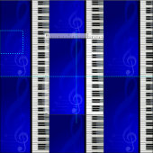青い効果の音符が付いているピアノ鍵 ファブリック (タイル)