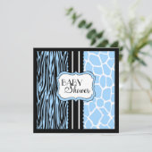 青い動物のプリントベビーのシャワー 招待状 (スタンド正面)