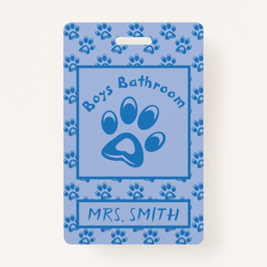 青い動物の手は男の子のバスルームのパスバッジをプリント バッジ (正面)