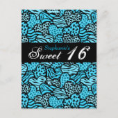 青い動物の模様のハート スウィート16 ポストカード (正面)