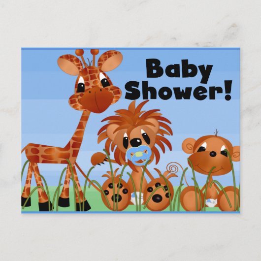 青い動物の赤ちゃんシャワーカードとはがき インビテーションポストカード (正面)