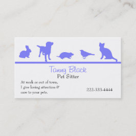 青い動物はペットの世話の名刺のシルエットを描きます 名刺