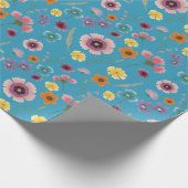 青い包み花の牧草地紙 ラッピングペーパー (角)