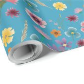 青い包み花の牧草地紙 ラッピングペーパー (ロールコーナー)