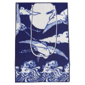 青い包装紙に描かれた日本の鶴 ミディアムペーパーバッグ (裏面)