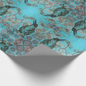 青い包装紙の黒いカラス ラッピングペーパー (角)