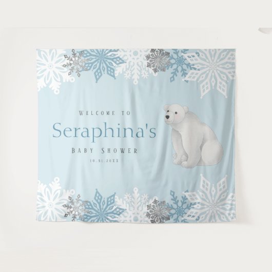 青い北極のクマ赤ちゃんシャワー背景 タペストリー (正面(横))