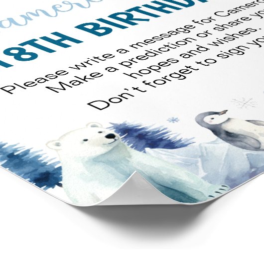 青い北極動物誕生日時間カプセル標識 ポスター (角)