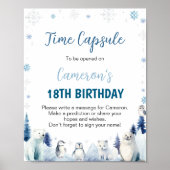 青い北極動物誕生日時間カプセル標識 ポスター (正面)