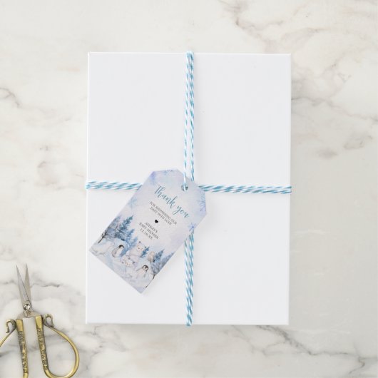 青い北極動物赤ちゃんシャワーメッセージカード ギフトタグ (より糸付き)