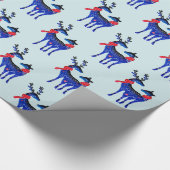 青い北欧クリスマストナカイのペアパターン ラッピングペーパー (コーナー)