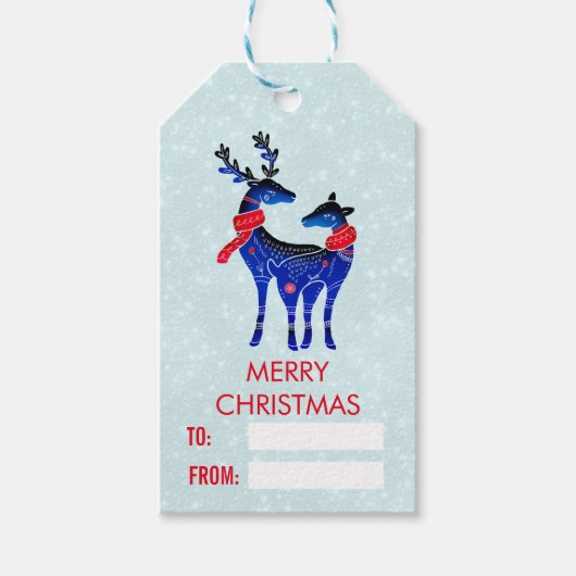 青い北欧クリスマストナカイ ギフトタグ (正面)