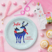 青い北欧クリスマストナカイ ペーパープレート (パーティー)