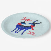 青い北欧クリスマストナカイ ペーパープレート (アングル)