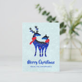 青い北欧クリスマストナカイ ポストカード (スタンド正面)