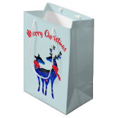 青い北欧クリスマストナカイ ミディアムペーパーバッグ (正面アングル)