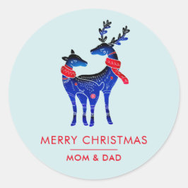 青い北欧クリスマストナカイ ラウンドシール