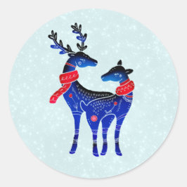 青い北欧クリスマストナカイ ラウンドシール