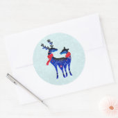 青い北欧クリスマストナカイ ラウンドシール (封筒)