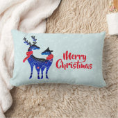 青い北欧クリスマストナカイ ランバークッション (ブランケット)