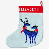 青い北欧クリスマストナカイ ラージクリスマスストッキング (裏面)