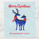 青い北欧クリスマストナカイ ワインラベル (シングルラベル)