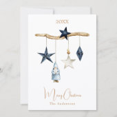 青い北欧スター格言ウッドクリスマス シーズンカード (正面)