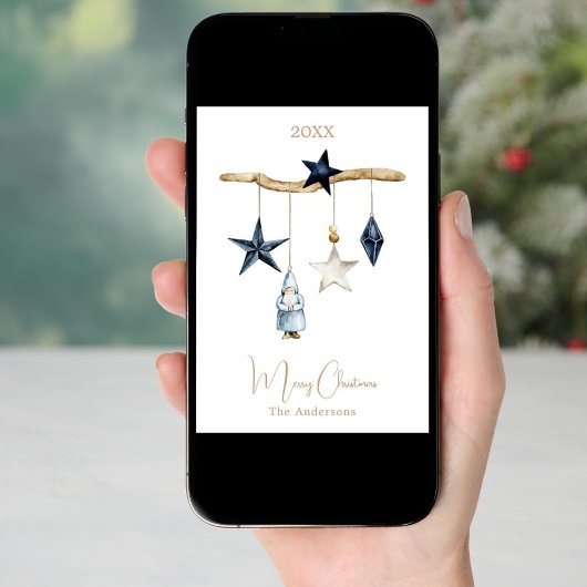 青い北欧スター格言ウッドクリスマス シーズンカード