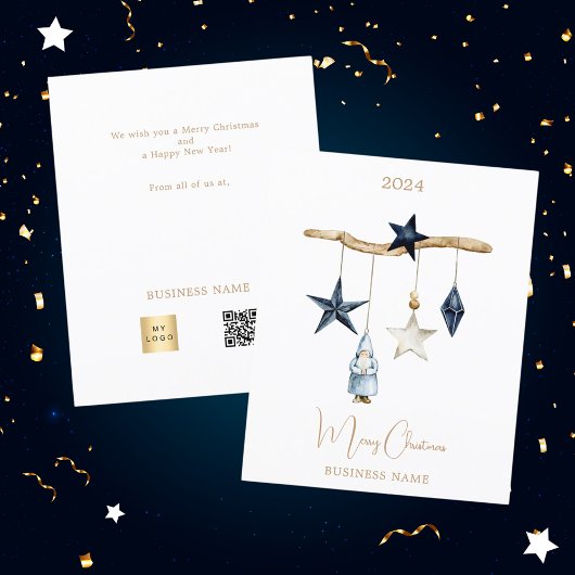 青い北欧スター格言QRビジネスクリスマス チラシ