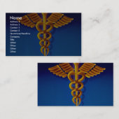 青い医学背景上の金ゴールドのケリュケイオン 名刺 (正面/裏面)