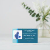 青い医療用下駄の制服 名刺 (スタンド正面)