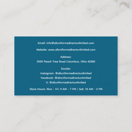 青い医療用下駄の制服 名刺 (裏面)