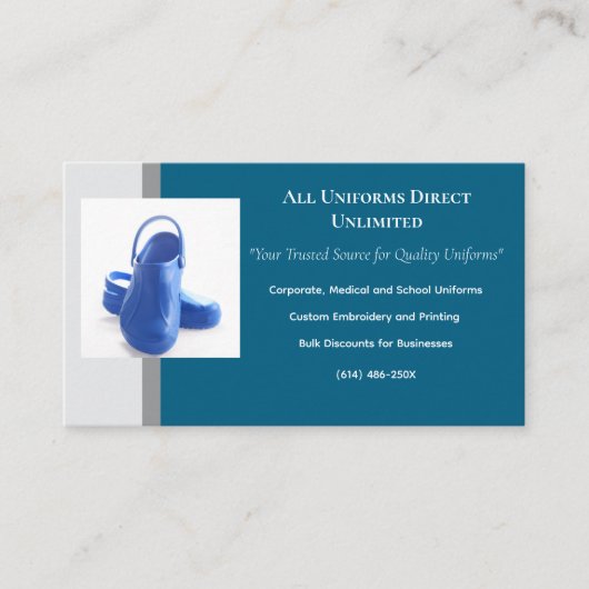 青い医療用下駄の制服 名刺 (正面)