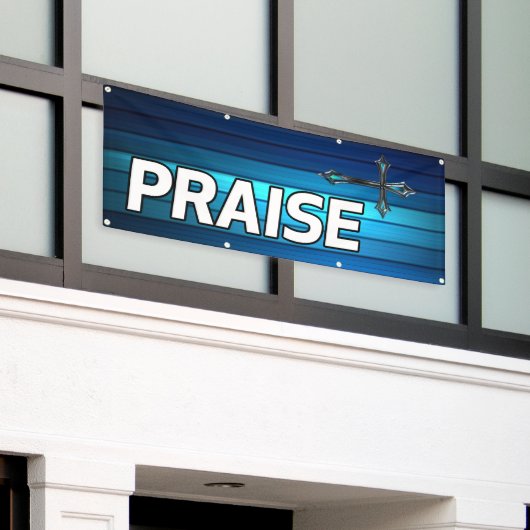 青い十字および板の賞賛 横断幕 (ビルの外側)